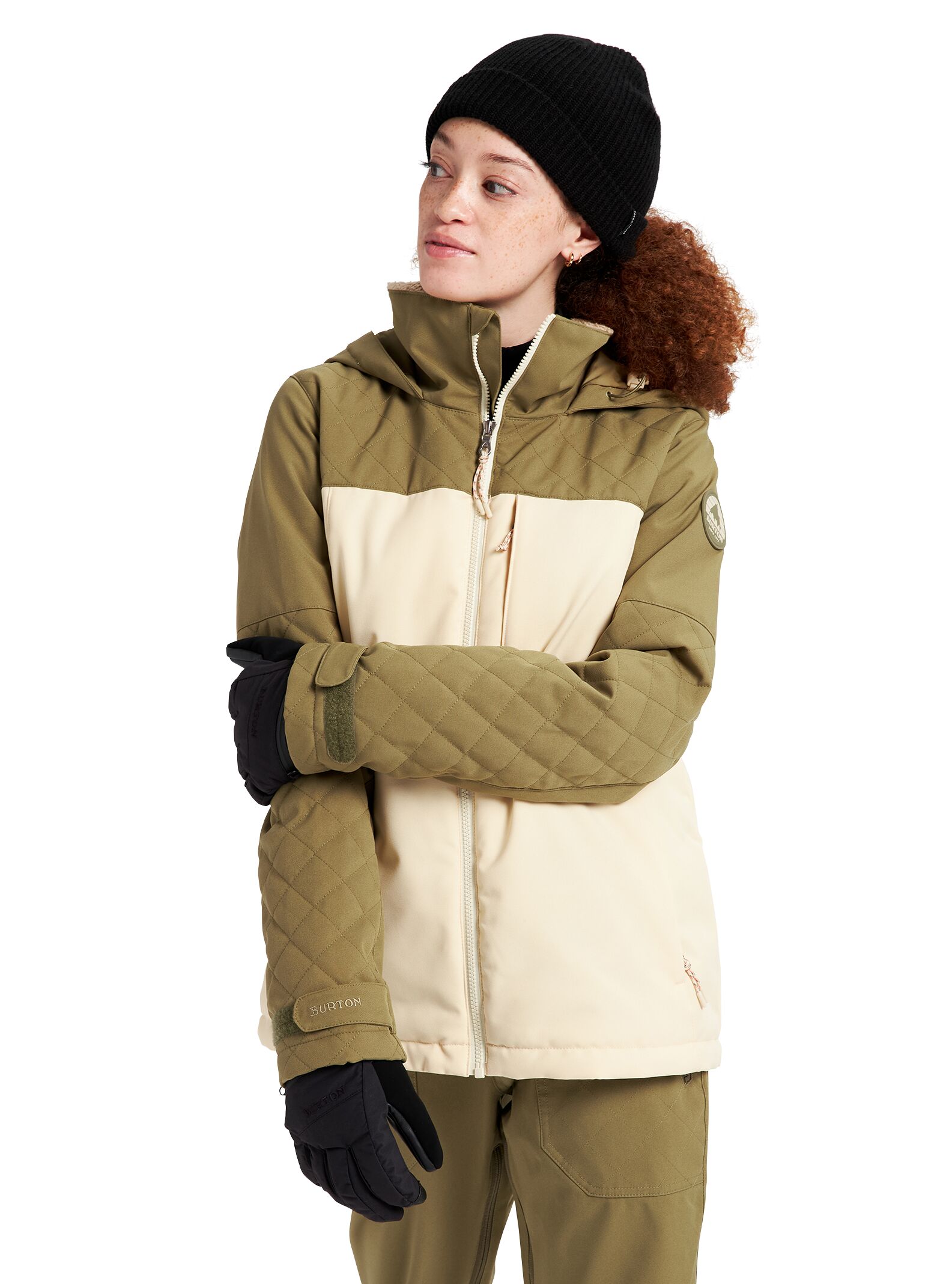 Burton Women s Tulum Stretch Jacket in Martini Olive Creme Brulee