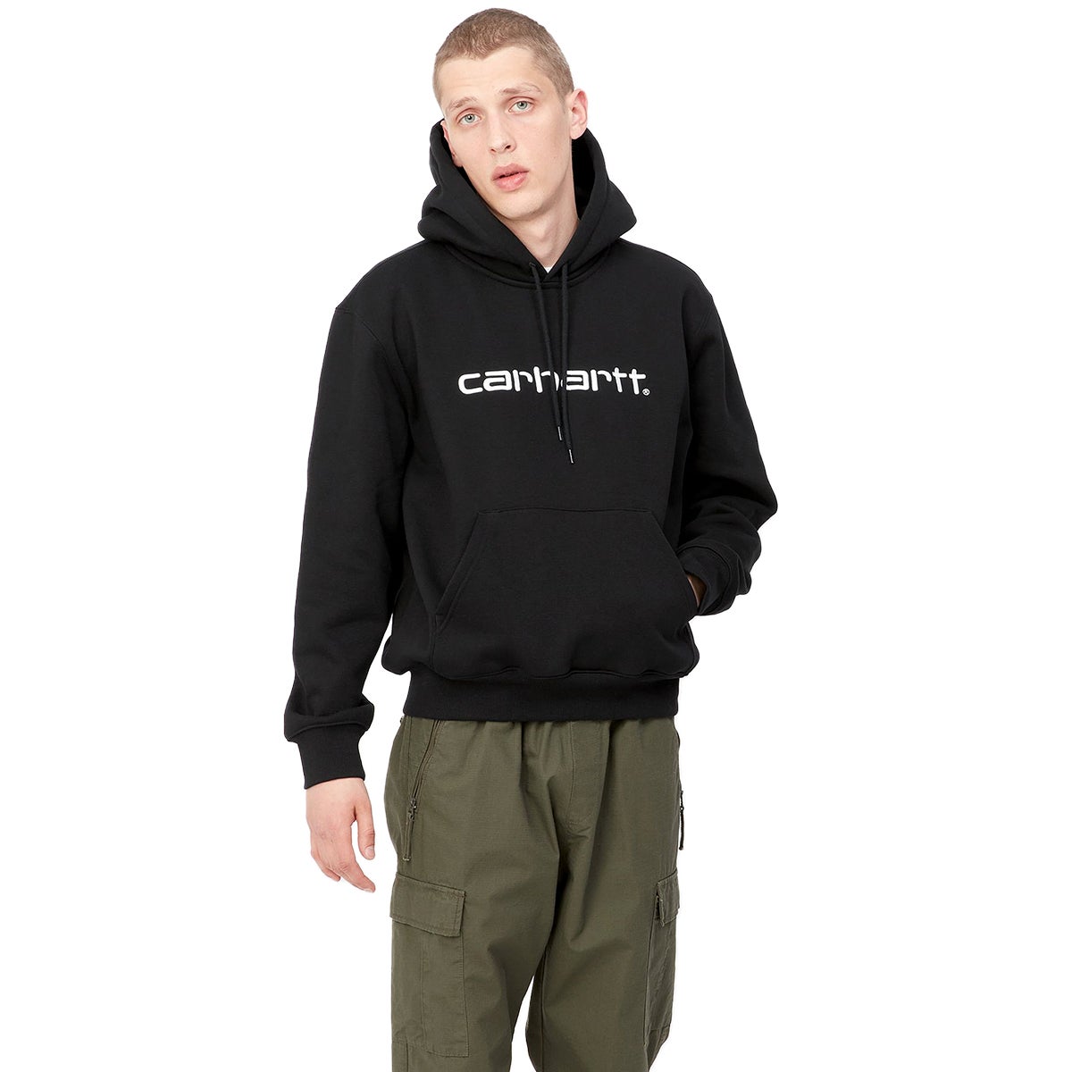 Carhartt WIP Hooded Carhartt Sweatshirt in Black White Boardertown