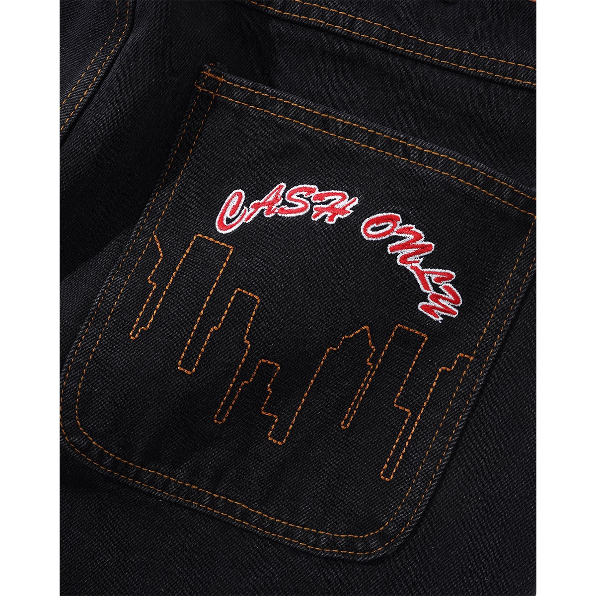 Cash Only Logo Baggy Denim Jeans in Washed Black | Boardertown