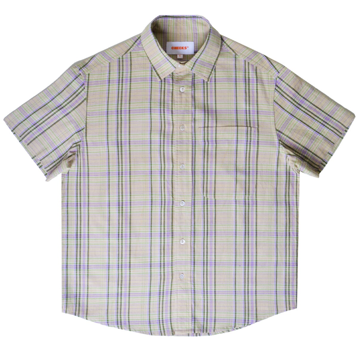 Checks Madras Oxford S/S Shirt in Khaki/Purple | Boardertown