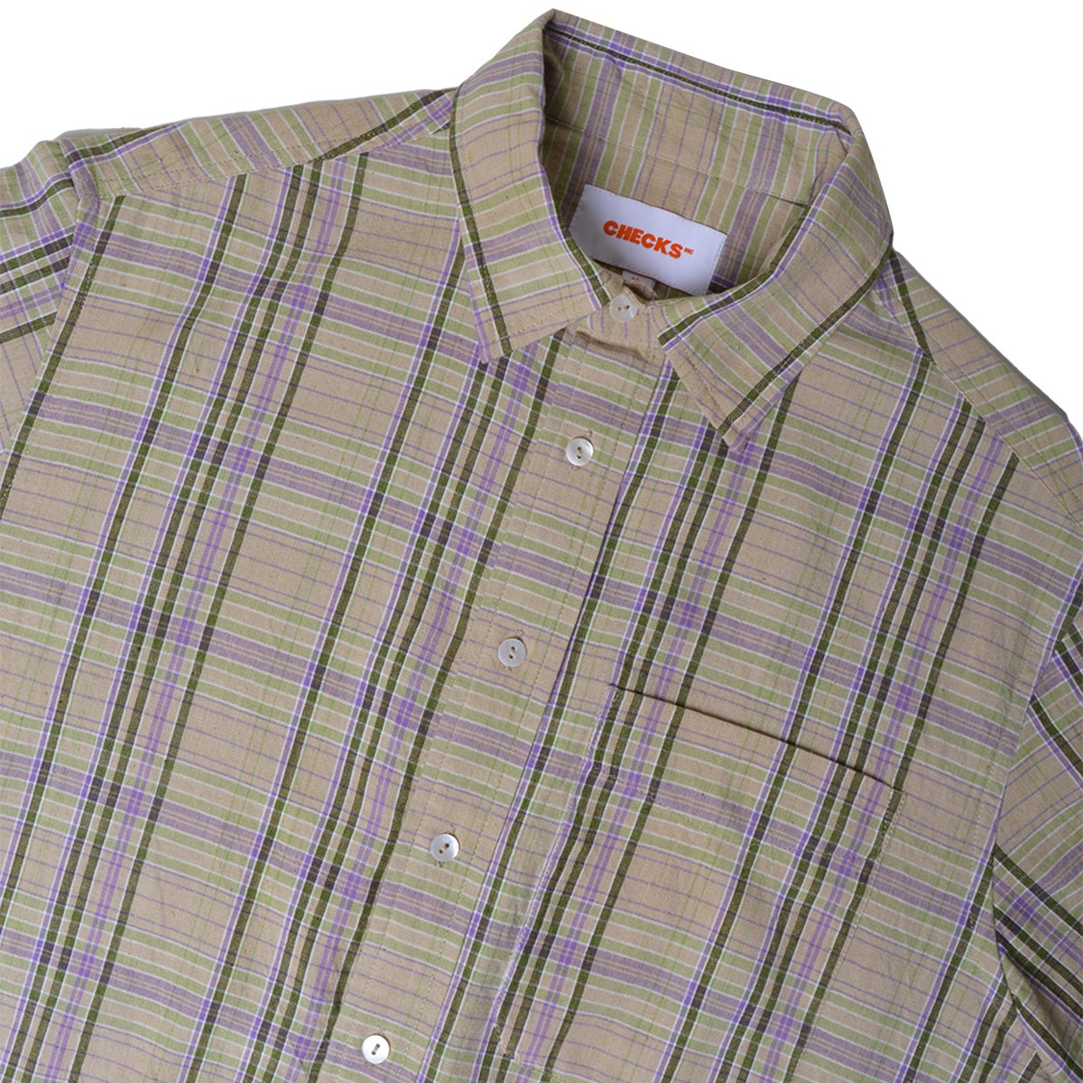 Checks Madras Oxford S/S Shirt in Khaki/Purple | Boardertown