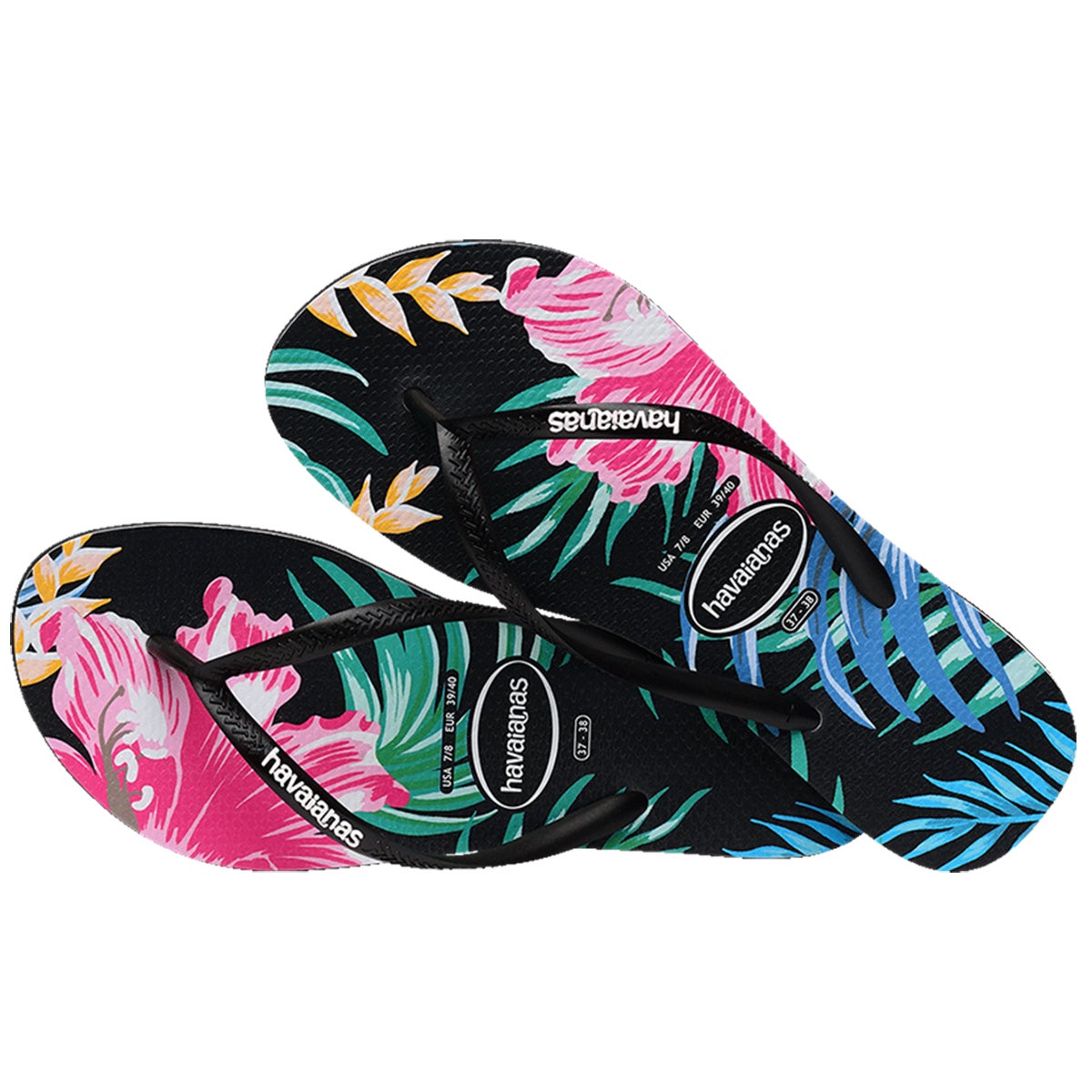 Havaianas Kids Slim Floral Palm Jandal in Black Boardertown