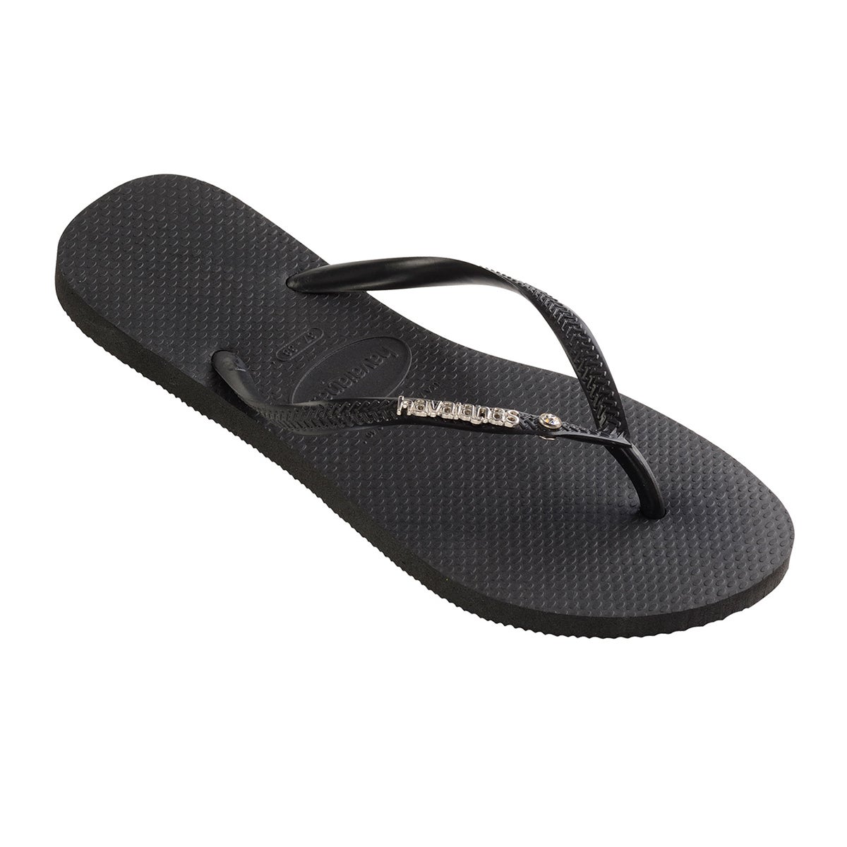 Havaianas Slim Metal Logo Crystal Jandal in Black Black Boardertown