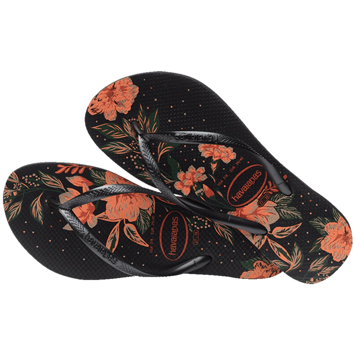 Havaianas Women's Slim Organic Flip Flop Sandal - Black Floral 