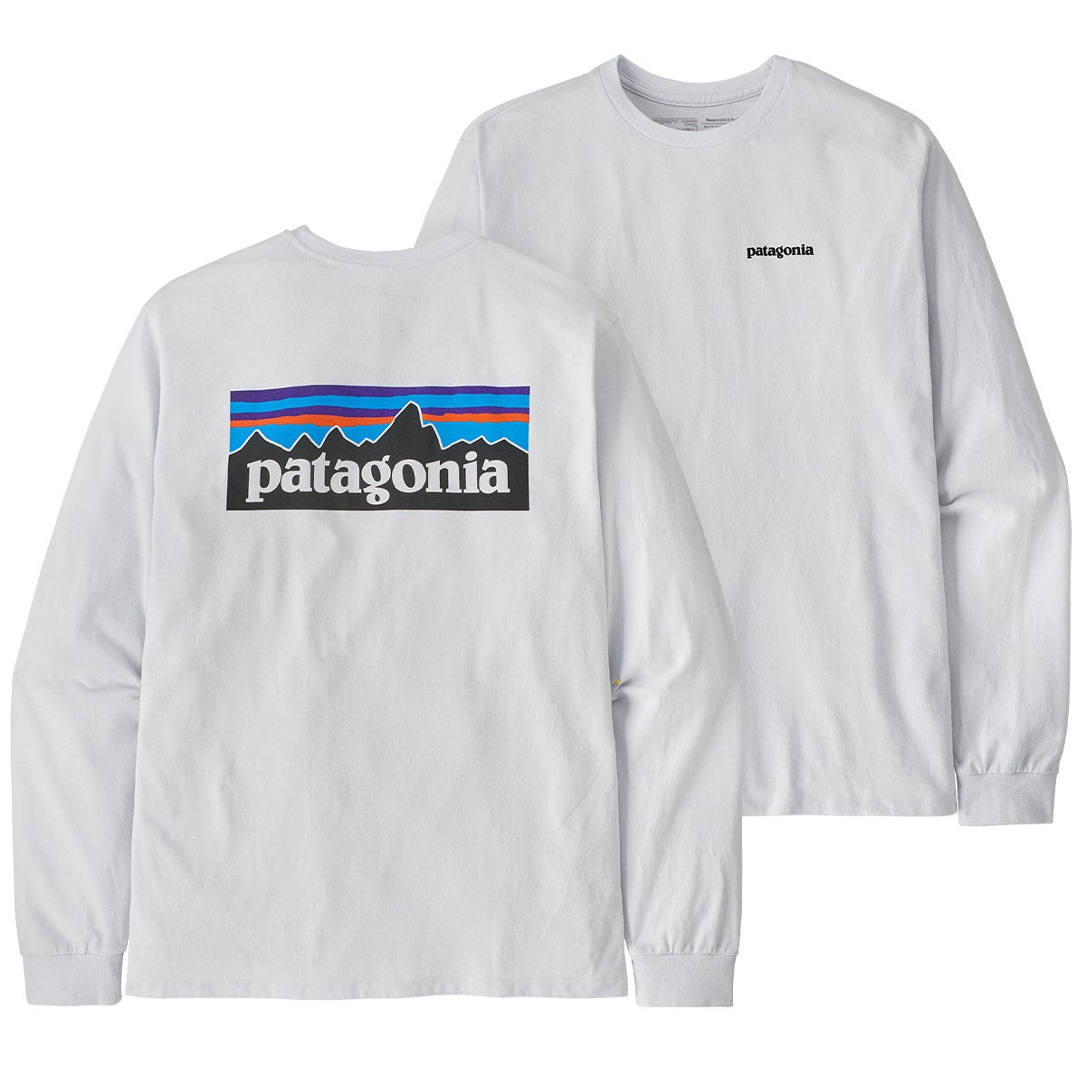 Patagonia P-6 Logo L/S Responsibili-Tee in White | Boardertown